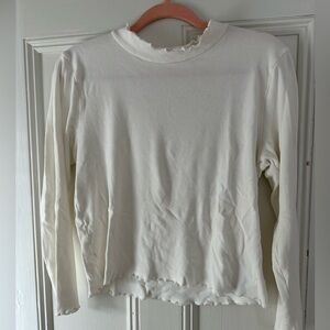 Lucky Brand Cream Ruffled Ribbed Blouse